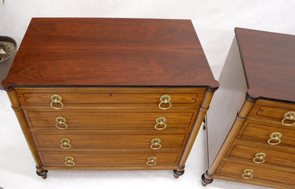 Pair of Rosewood Tops Satin Wood Heavy Brass Ring Pulls 4-Drawer Bachelor Chests