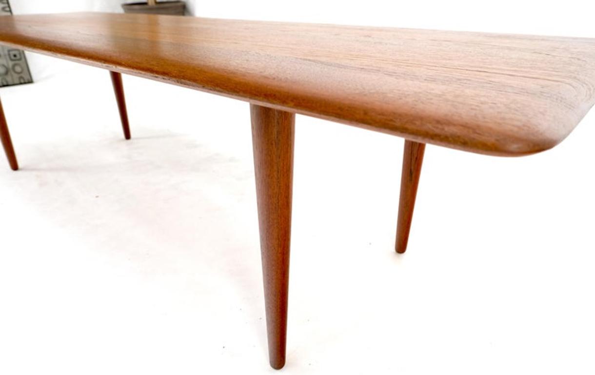 Danish Mid-Century Modern Solid Teak Rectangle Coffee Table Tapered Dowel Legs