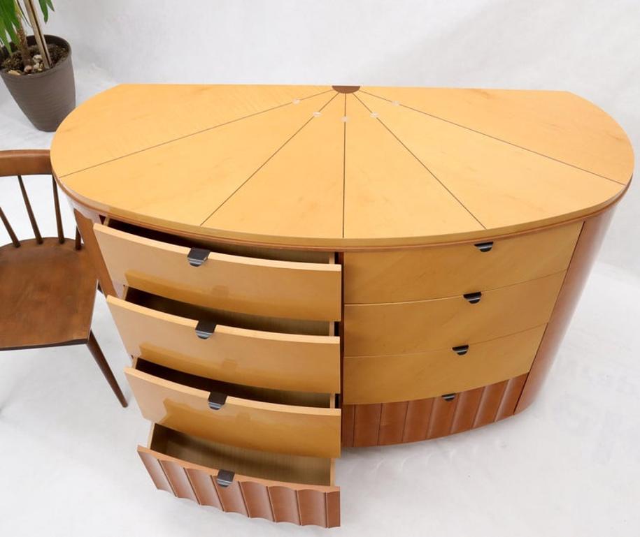 Large Inlaid Oval Kidney Shape Finished Back Dresser with Scallop Base