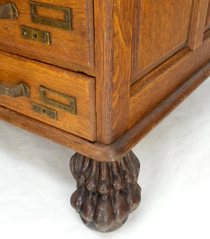 Antique 19th Century Oak Carved Lion Feet 9 Drawers File Cabinet Credenza Mint!