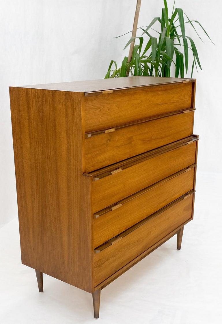 Mid-Century Modern Walnut 5 Drawers High Chest Dresser MINT!