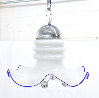 Blown Milk Glass and Chrome Midcentury Light Fixture