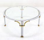 Mid Century Modern Chrome Brass and Glass Round Coffee Table
