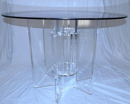 Heavy Massive Lucite Base Round Bronze Smoked Glass Top Dining Conference Table