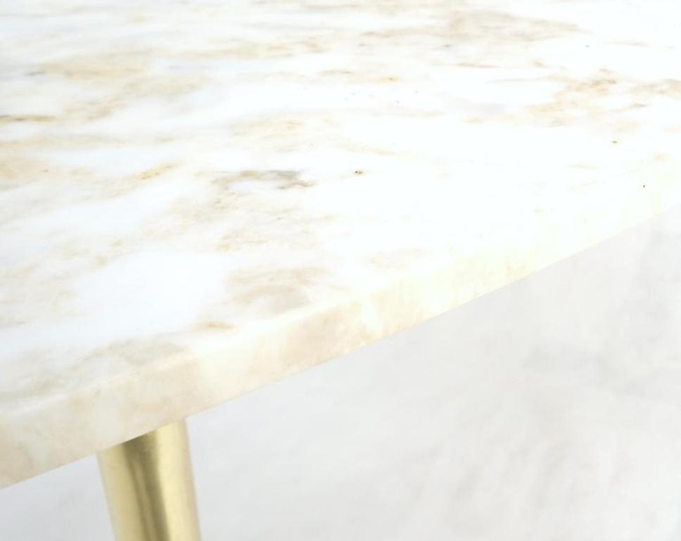 Pair of Asymmetrical Wedge Two Tier Marble Top Tapered Brass Legs Side End Table