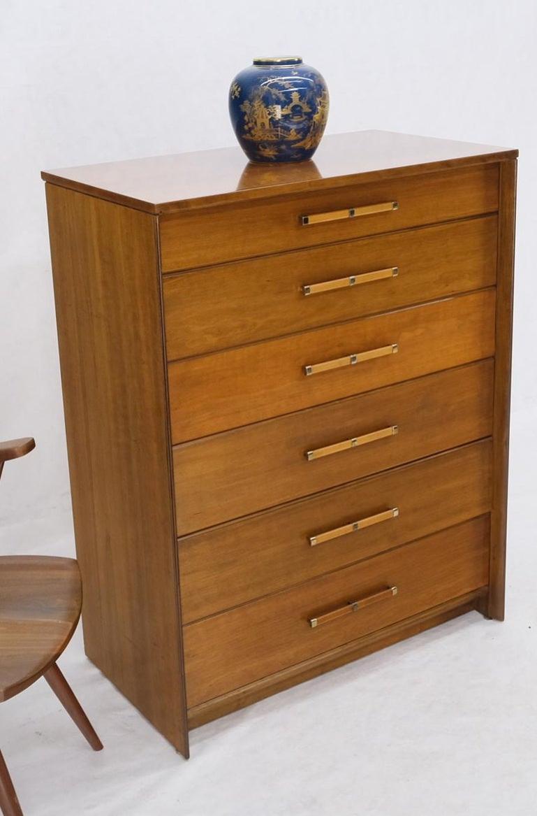 John Stuart Honey Amber Maple High Chest 6 Drawers Dresser Cabinet Wooden Pulls