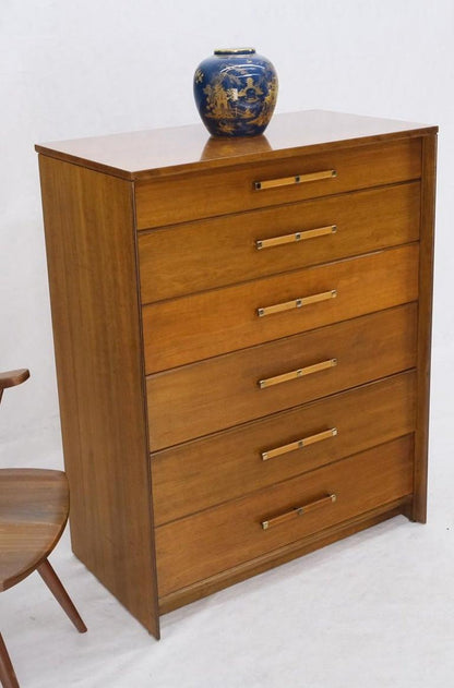 John Stuart Honey Amber Maple High Chest 6 Drawers Dresser Cabinet Wooden Pulls