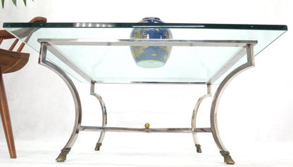 Square Chrome and Brass Hoof Feet Base Thick Glass Top Coffee Table