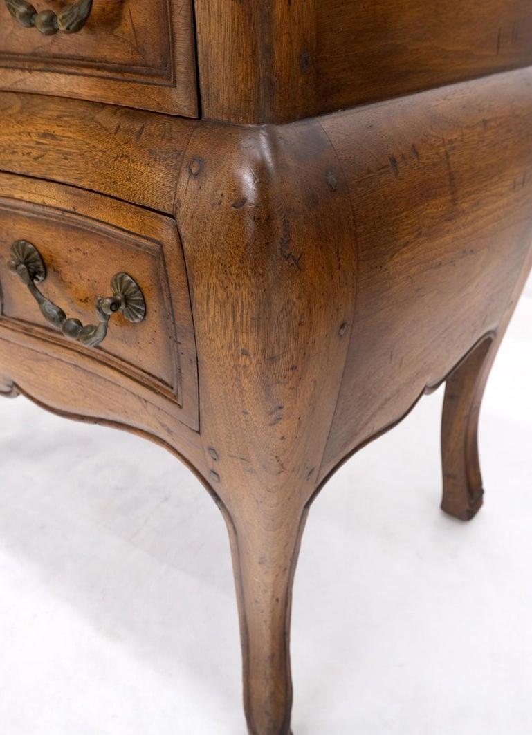 Pair Custom Bombe Shape Marble Top Brass Drop Pulls 2 Drawer Nightstands Tables