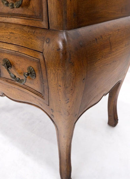 Pair Custom Bombe Shape Marble Top Brass Drop Pulls 2 Drawer Nightstands Tables