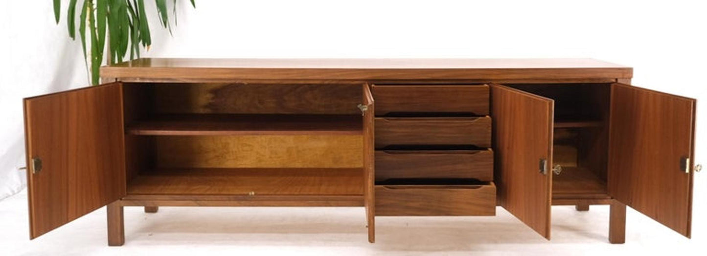 Long Rosewood Danish Mid-Century Modern 4 Doors Drawers Credenza Finished Back