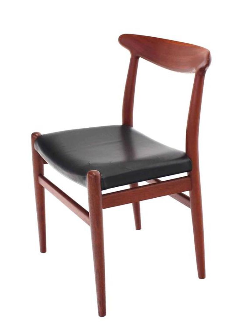 Set of Four Hans Wegner Teak Dining  Chairs Leather Upholstery