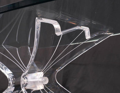Lucite Bow Tie Butterfly Wing Shape Base Oval Glass Top Mid Century Coffee Table