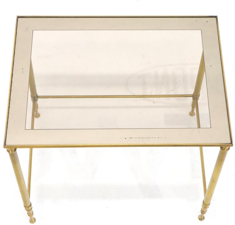 Set of 3 Brass Mirrored Border Glass Tops Nesting Stacking Tables