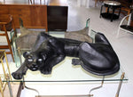 Large Coffee Table Sculptural Base of a Panther Large Black Cat Mid Century