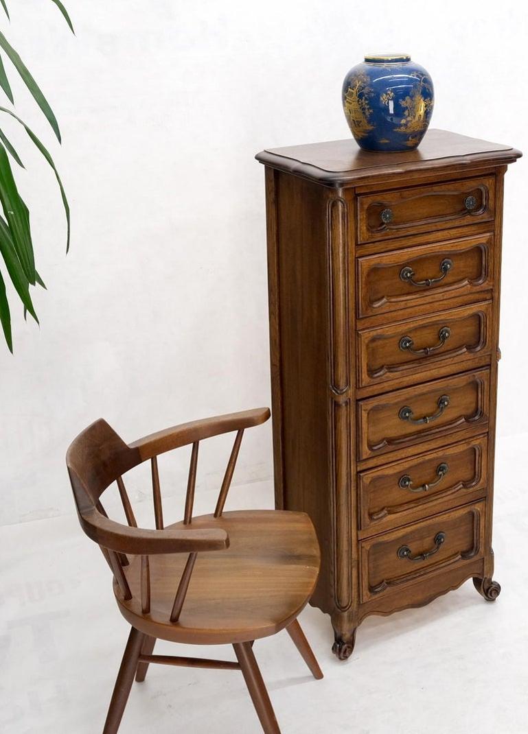 French Carved Walnut Lingerie 6 Dovetails Drawer Chest Dresser Drop Pulls
