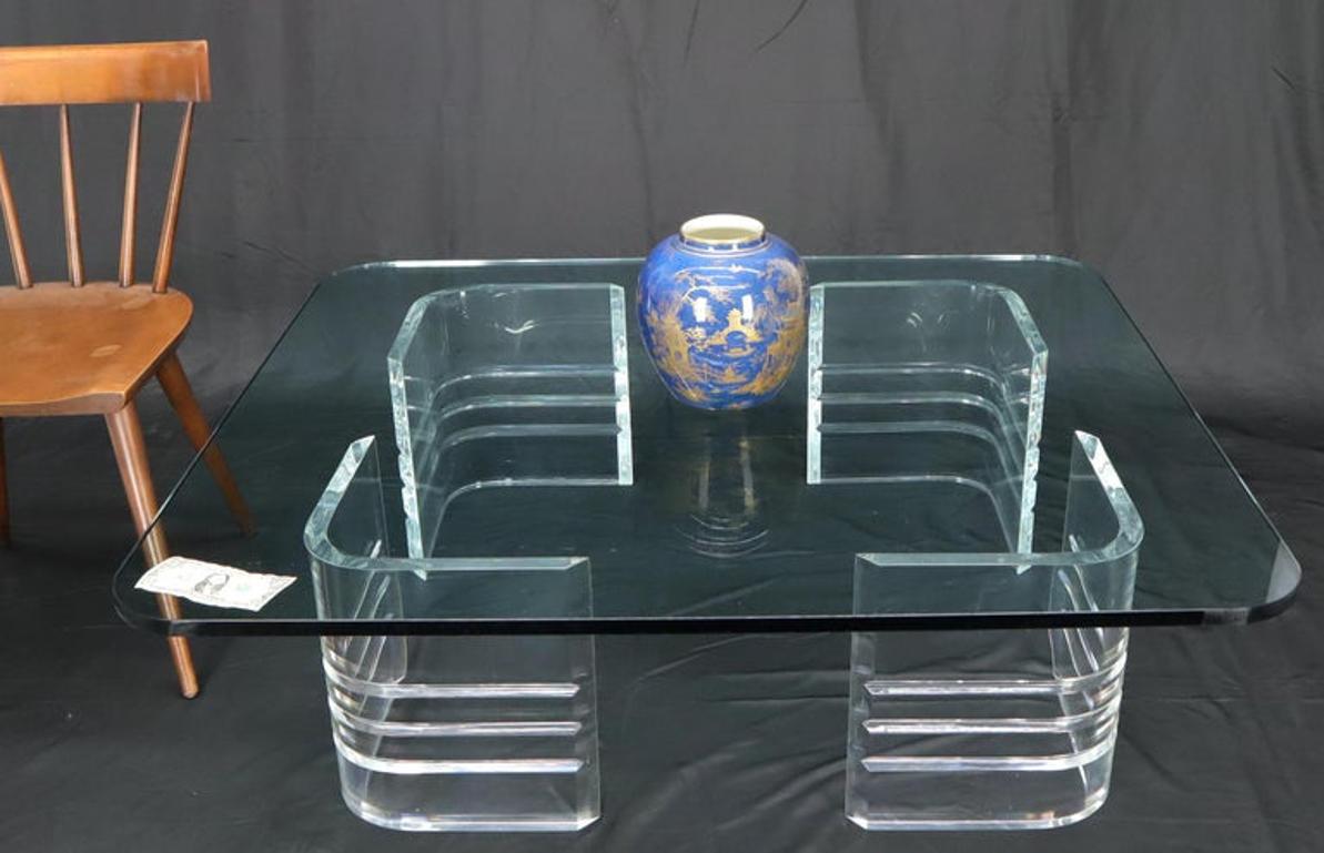 Large Wide Rectangle Rounded Corners Thick Glass Coffee Table