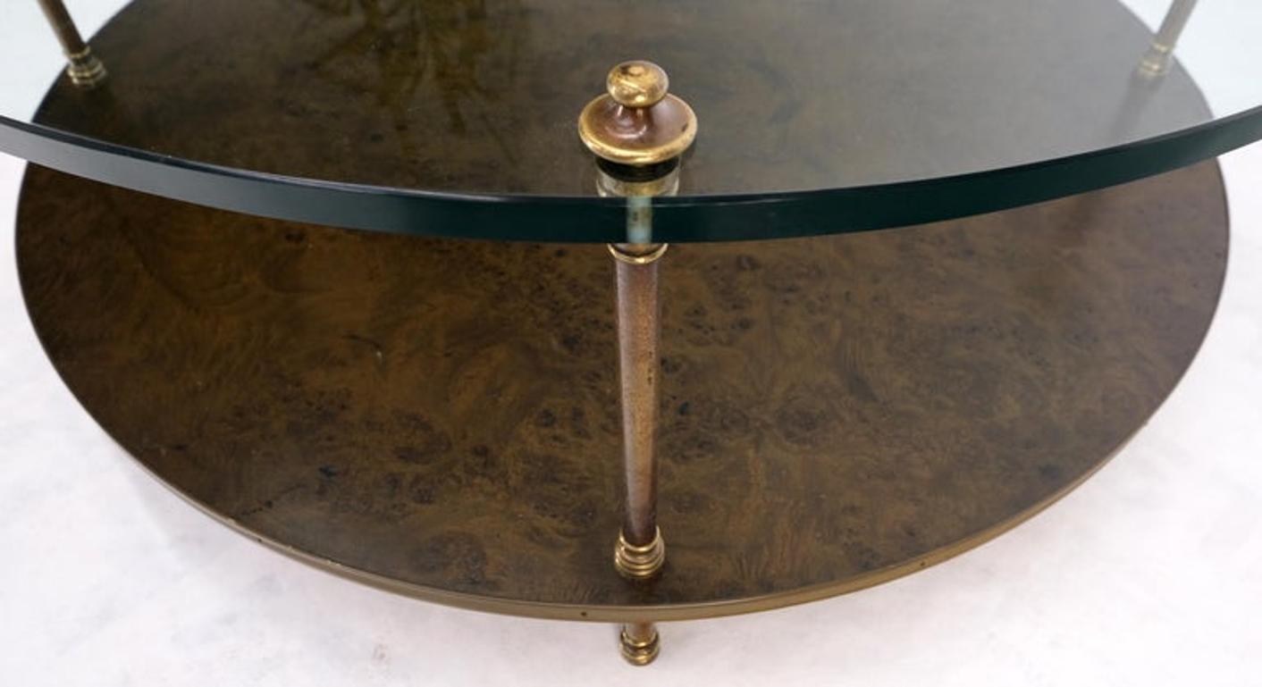 Large Round Two Tier Burl Wood Thick Glass Top Coffee Center Table