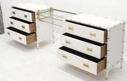 Pair of White Lacquer Brass Hardware Bachelor Chest with Suspended Brass Vanity
