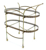 Two-Tier Brass Serving Cart Table with Removable Trays