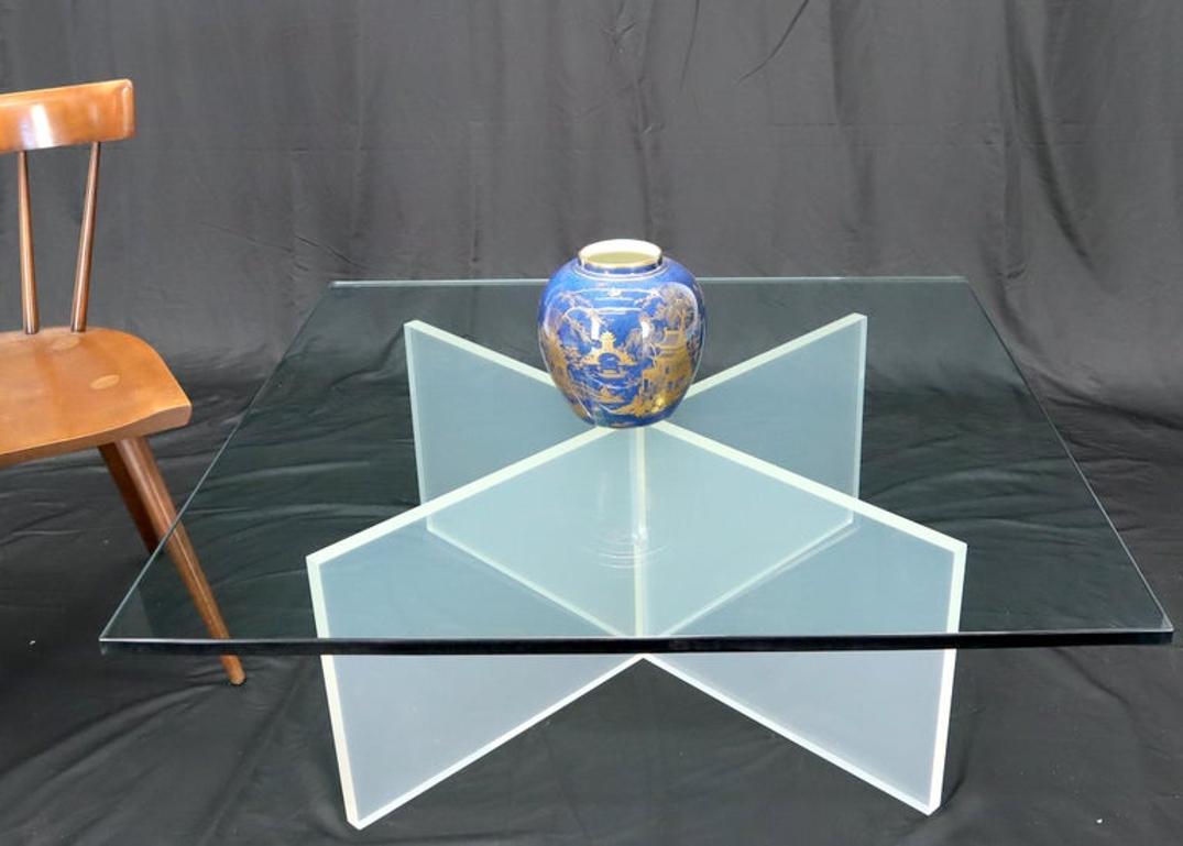 Frosted Lucite X-Base Glass Top Square Coffee Table