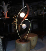 Brass and Walnut Two Frosted Glass Globes Table Lamp