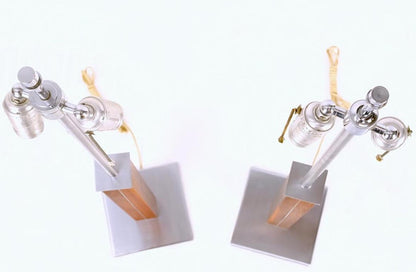 Pair Walter Von Nessen for Nessen Studios Walnut Inlaid Chrome Tower Table Lamp