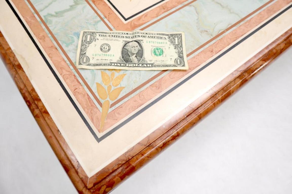 Enamel Decorated Marble Top Dining Table on Carved Gold Lyre Shape Pedestals