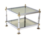 Pair of Chrome Brass and Smoked Glass Square End or Side Tables