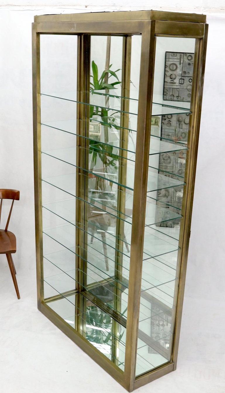 Tall Narrow Brass Finish Adjustable Glass Shelves Unit Bookcase Storage Etagere