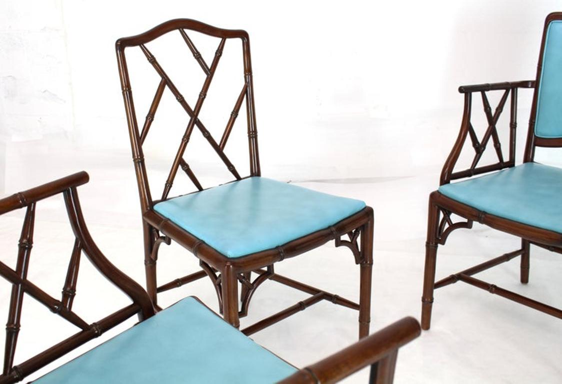 Set of Four Very Fine Faux Bamboo Mahogany Dining Side Chairs