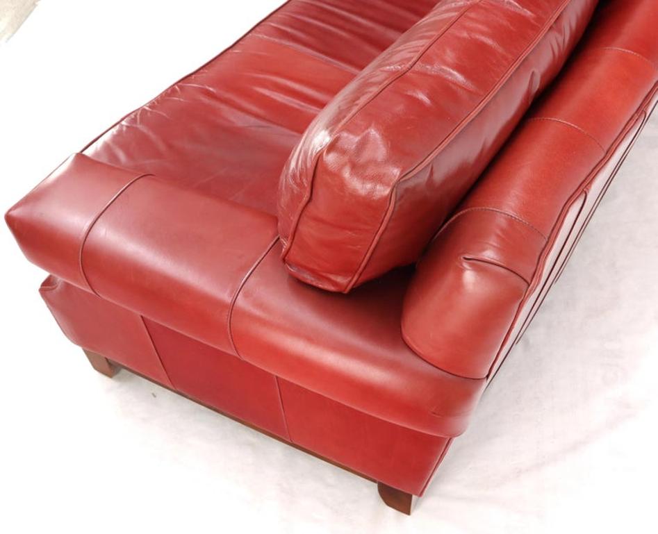 Concave Front Edge Tomato Red Leather Upholstery Couch Leather Sofa Thomasville