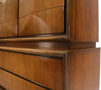 Diamond Front Walnut Mid-Century Modern Double High Chest Dresser