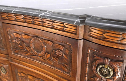 Pair Antique Marble Top Finely Carved 3 Drawers Brass Pulls Bachelor Chests MINT
