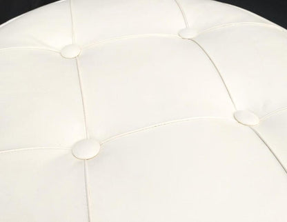 Mid-Century Modern c1970s Round White Naugahyde Tufted Pouf Ottoman Bench Mint!