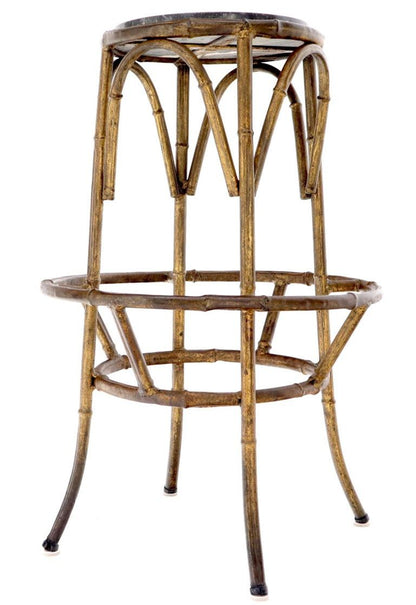 Forged Round Faux Bamboo Metal Stand with Marble Top