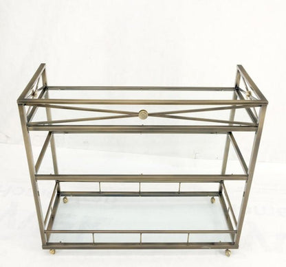 Brass Finish Glass Shelves 3 Tier Serving Bar Serving Cart W/ Gallery Mint!