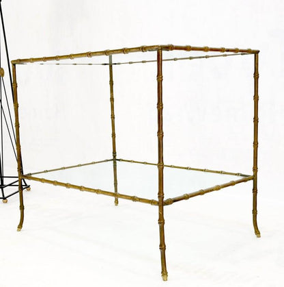 Solid Bronze Two Tier Faux Bamboo Glass Top Rectangle Side End Table Nice Patina