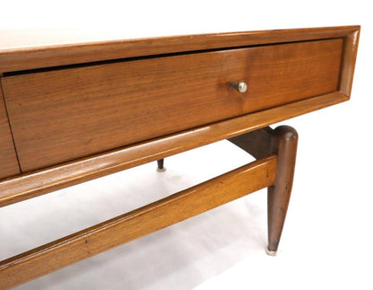 Glenn of California Atr. Walnut Three Drawers Coffee Table on Sculpted Legs