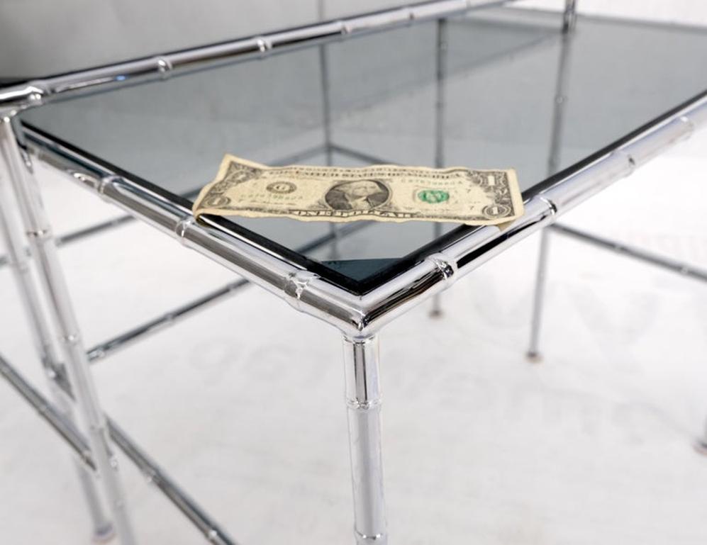 Pair of Chrome Faux Bamboo Smoked Glass Tops Nesting Tables