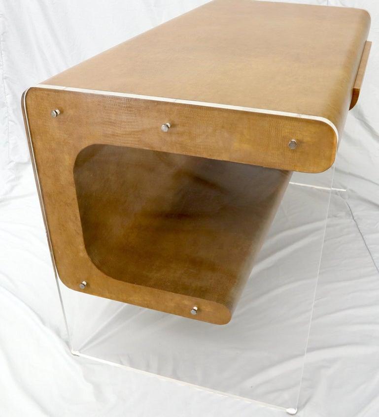 Lucite Base Faux Snake Skin Sculptural Shape One-Drawer Writing Table Desk