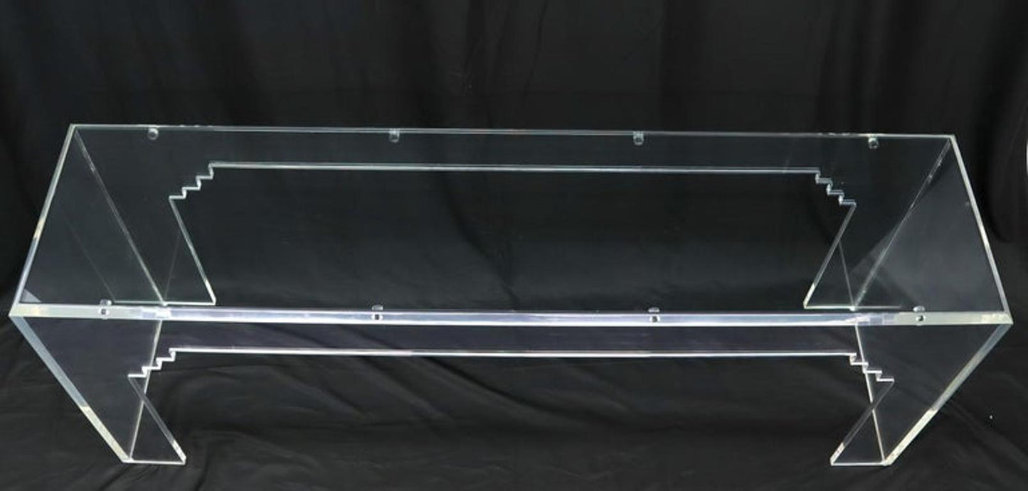 Mid-Century Modern Large Console Table Glass Top Lucite Base