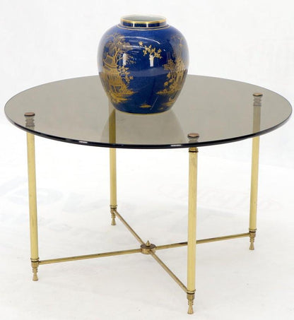 Circular Round Smoked Glass Brass Legs Nesting Coffee Table