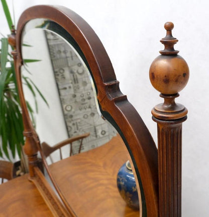Antique Carved 4 Drawers Dresser w/ Large Beveled Swivel Clove Shape Mirror