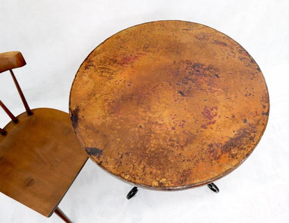 Hammered Coper Top Wrought Iron Base Round Dining Dinette Cafe Table