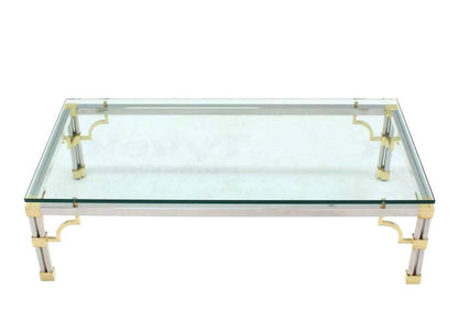 Heavy Thick Glass Brass and Chrome Coffee Table
