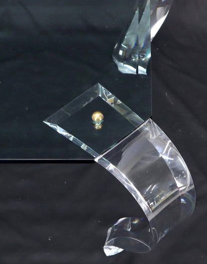 Glass Top Bent Lucite Legs Rectangular Coffee Table