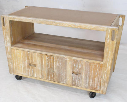Arts & Crafts Adze Cut Ceruised Oak Finish Serving Cart Bar on Wheels