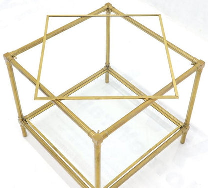 Heavy Machined Brass Glass Top Cube Shape Side Coffee Table