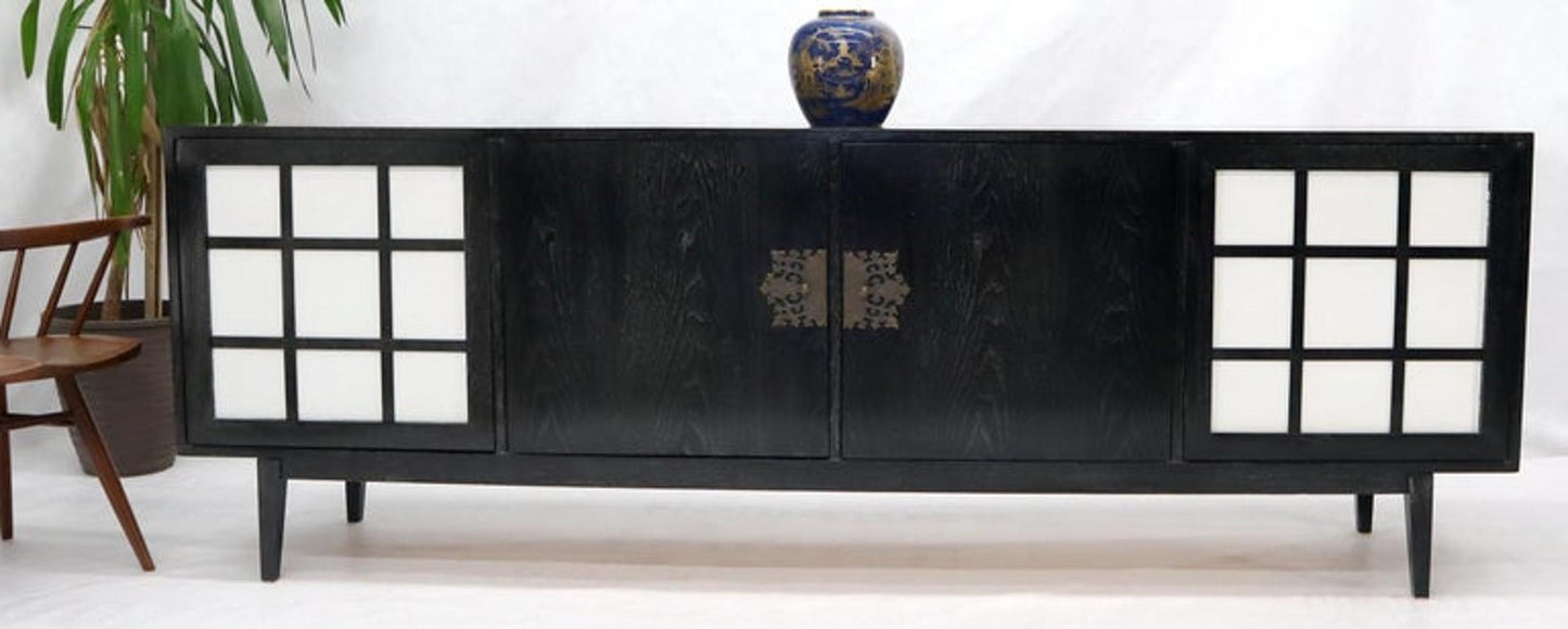 Ebonized Cerused Walnut Long Credenza Dresser